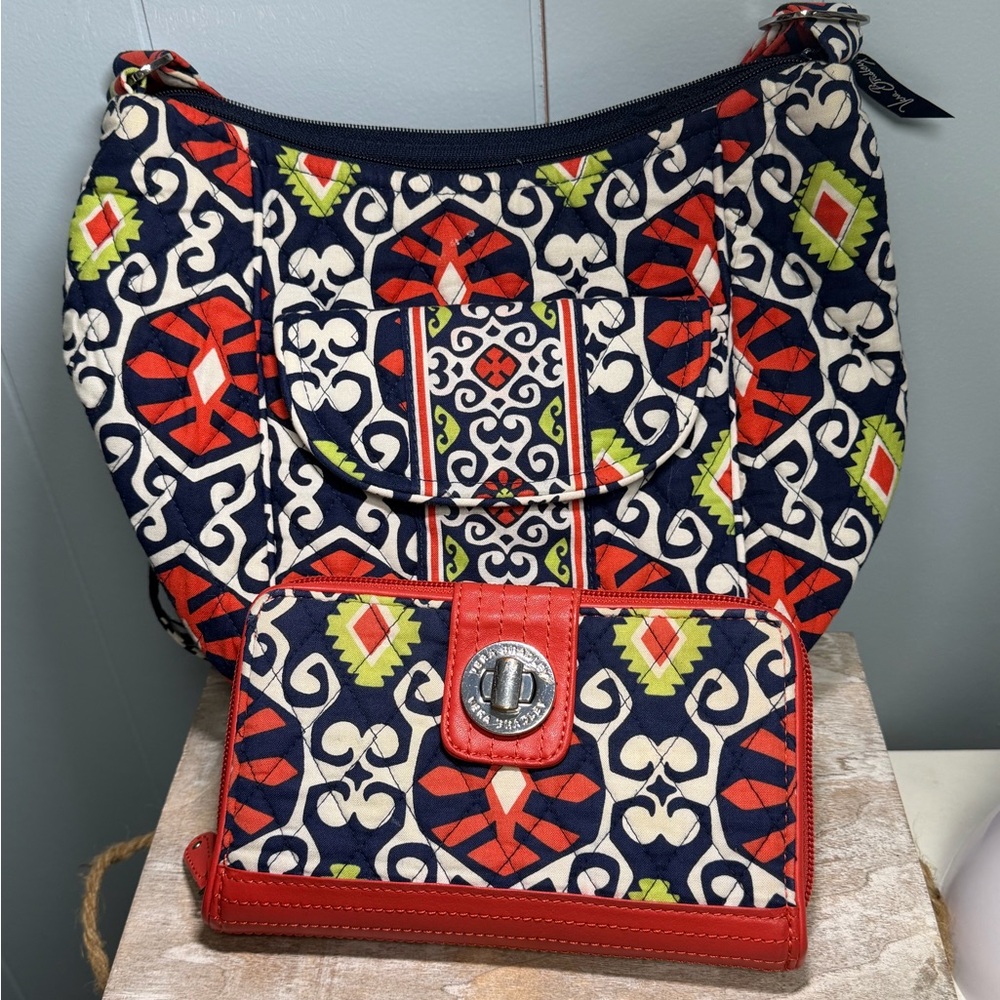 Vera Bradley Sun Valley Crescent Handbag and Turnlock Wallet